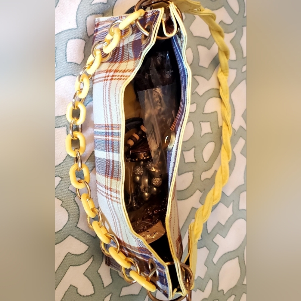 Jewelry Filled Bag - Jinana Brand Yellow Plaid , Chain Strap Women's Bag - Picture 2 of 6